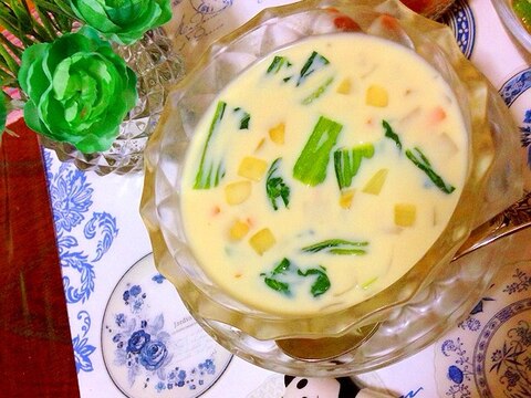 夏こそパパパッと！冷たい青梗菜の豆乳スープ
